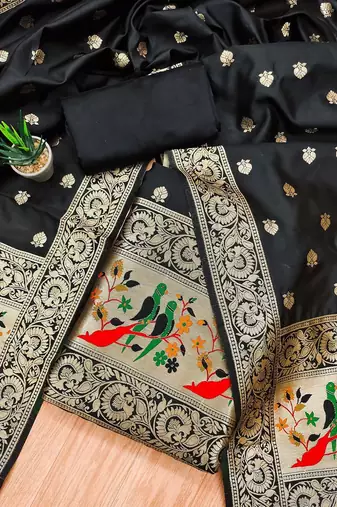 Ethnic Motifs Embroidered Zari Unstitched Dress Material