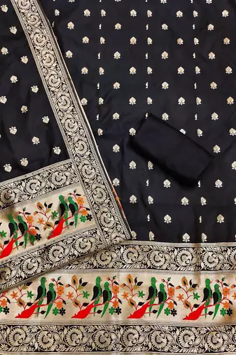 Ethnic Motifs Embroidered Zari Unstitched Dress Material