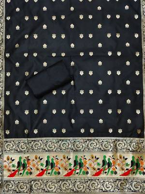 Ethnic Motifs Embroidered Zari Unstitched Dress Material 4