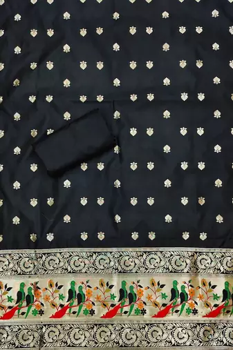 Ethnic Motifs Embroidered Zari Unstitched Dress Material