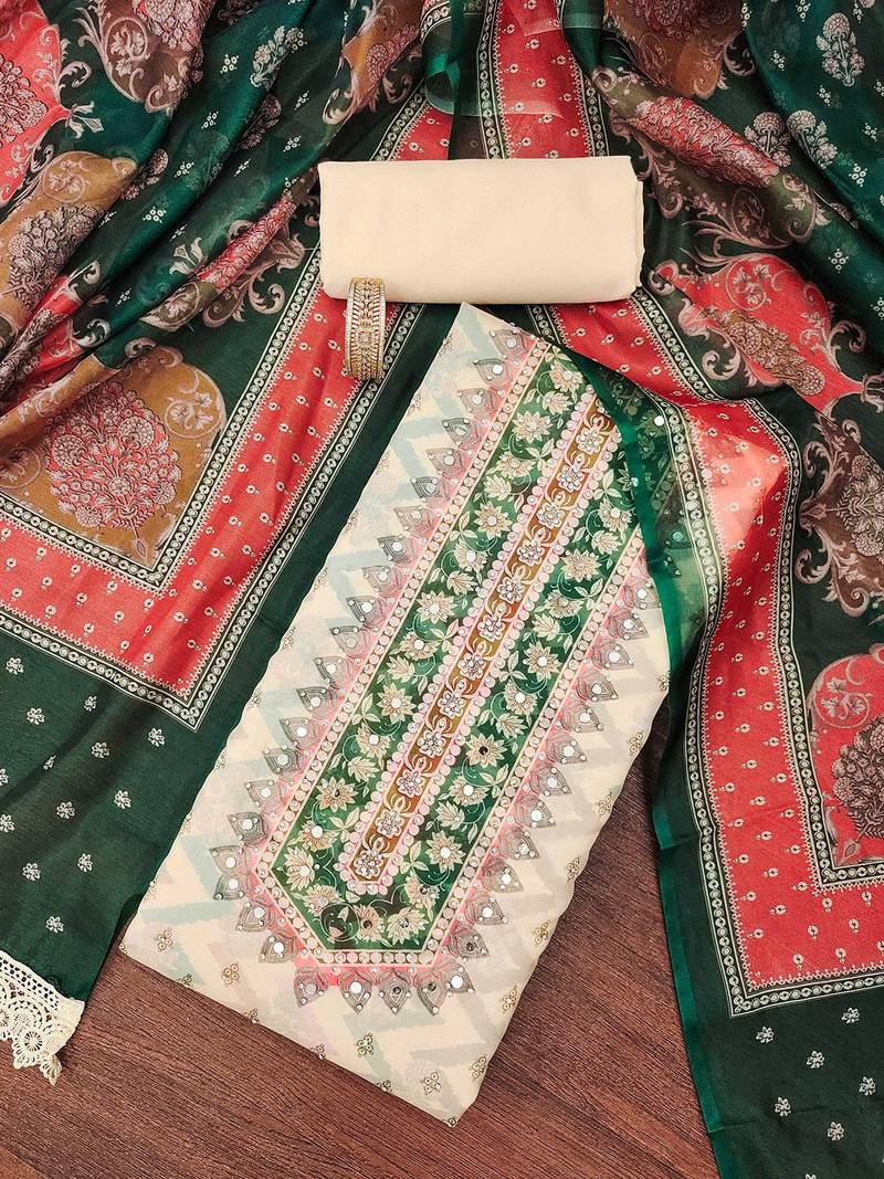 Printed Organza Unstitched Dress Material