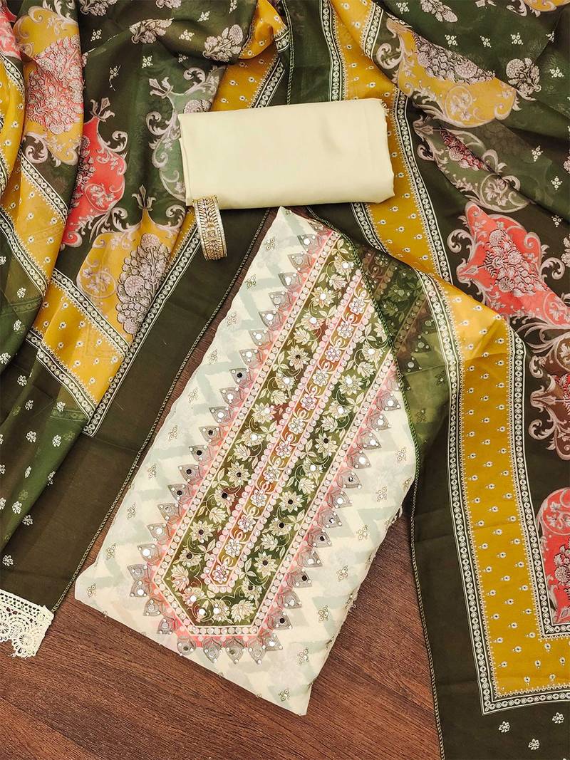 Printed Organza Unstitched Dress Material