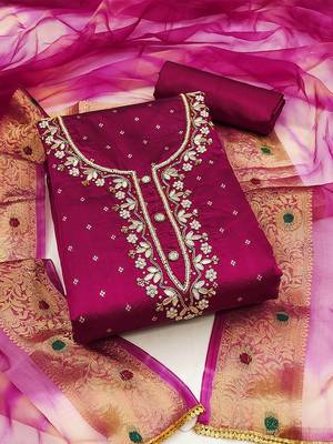 Ethnic Motifs Woven Design Beads And Stones Unstitched Dress Material 1