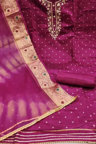 Ethnic Motifs Woven Design Beads And Stones Unstitched Dress Material
