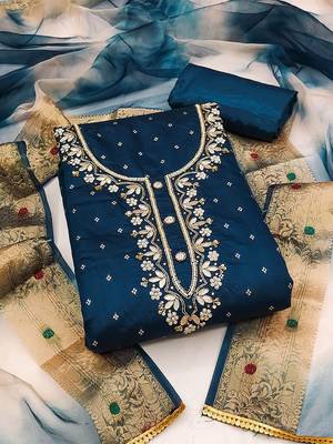 Ethnic Motifs Woven Design Beads And Stones Unstitched Dress Material 1