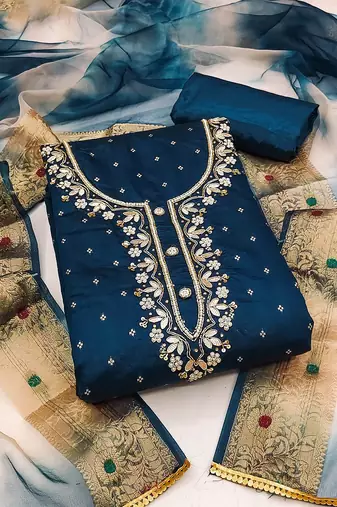 Ethnic Motifs Woven Design Beads And Stones Unstitched Dress Material