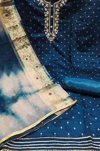 Ethnic Motifs Woven Design Beads And Stones Unstitched Dress Material