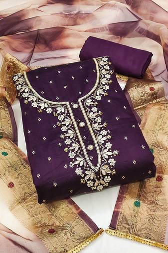 Ethnic Motifs Woven Design Beads And Stones Unstitched Dress Material