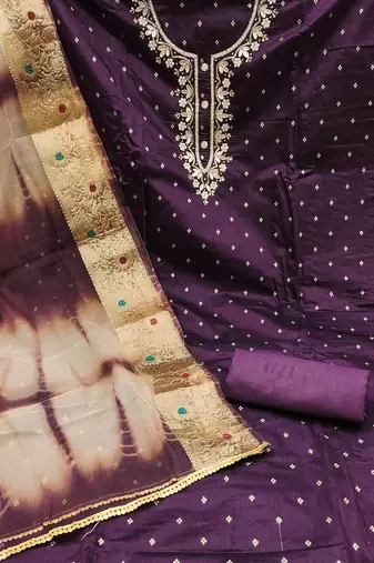 Ethnic Motifs Woven Design Beads And Stones Unstitched Dress Material