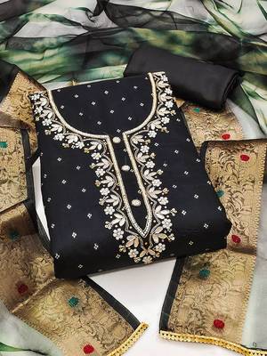 Ethnic Motifs Woven Design Beads And Stones Unstitched Dress Material 1