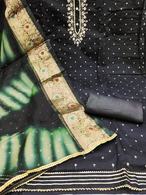 Ethnic Motifs Woven Design Beads And Stones Unstitched Dress Material 2