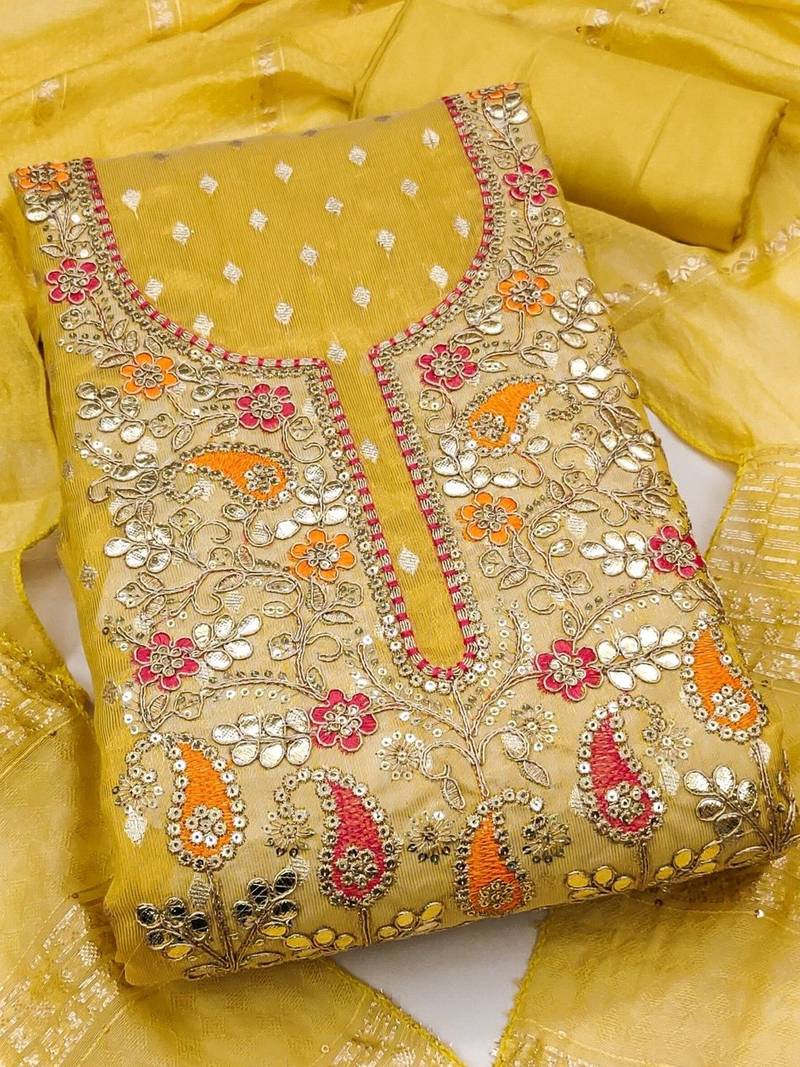 Embroidered Cotton Blend Unstitched Dress Material Dress Material