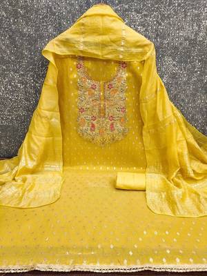 Embroidered Cotton Blend Unstitched Dress Material Dress Material 3