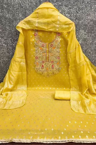 Embroidered Cotton Blend Unstitched Dress Material Dress Material