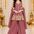 Wine maroon floral embroidered organza kurti palazzo set with dupatta for girls