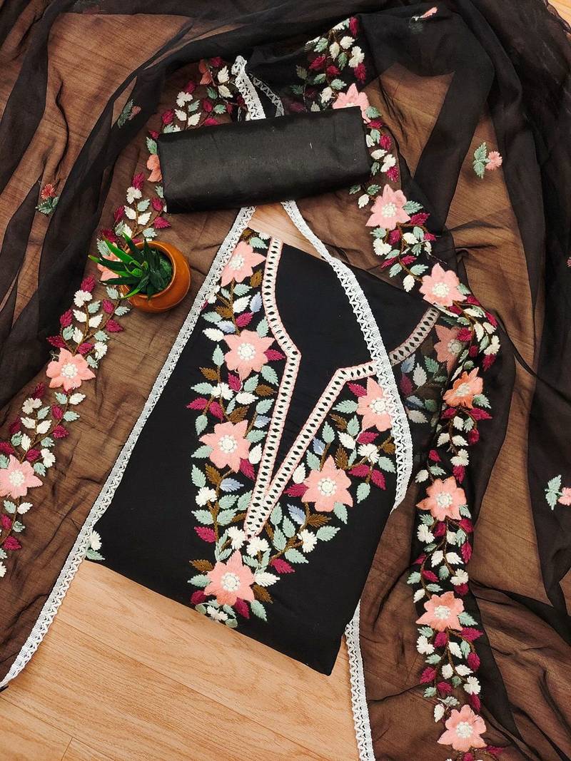Floral Embroidered Unstitched Dress Material