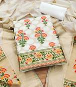 Floral Printed With Zari Cotton Silk Unstitched Dress Material