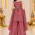 Wine maroon floral embroidered organza kurti palazzo set with dupatta for girls