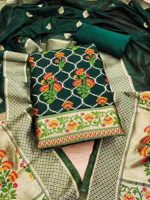 Floral Printed With Zari Cotton Silk Unstitched Dress Material 1