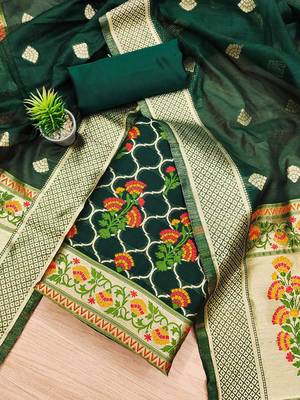 Floral Printed With Zari Cotton Silk Unstitched Dress Material 2