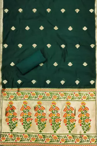 Floral Printed With Zari Cotton Silk Unstitched Dress Material