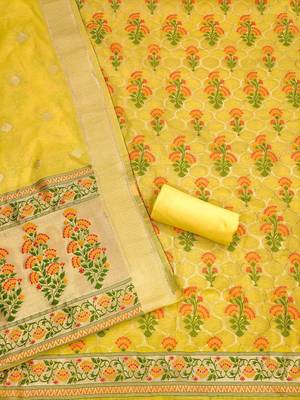 Floral Printed With Zari Cotton Silk Unstitched Dress Material 3