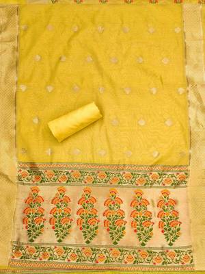 Floral Printed With Zari Cotton Silk Unstitched Dress Material 4