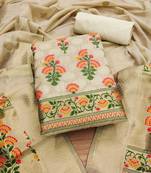 Floral Printed With Zari Cotton Silk Unstitched Dress Material