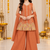 Rust brown floral embroidered organza kurti palazzo set with dupatta for girls