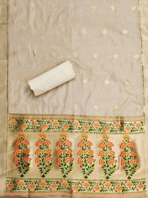 Floral Printed With Zari Cotton Silk Unstitched Dress Material 4
