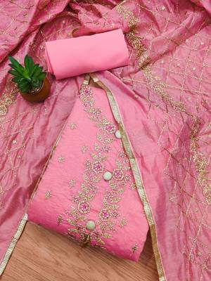Embroidered Art Silk Unstitched Dress Material 1