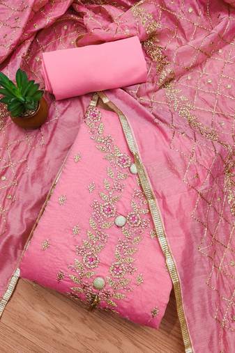 embroidered art silk unstitched dress material