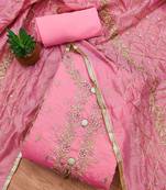 Embroidered Art Silk Unstitched Dress Material