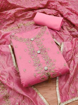 Embroidered Art Silk Unstitched Dress Material 2