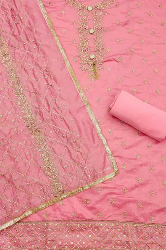 Embroidered Art Silk Unstitched Dress Material