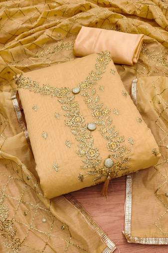 embroidered art silk unstitched dress material