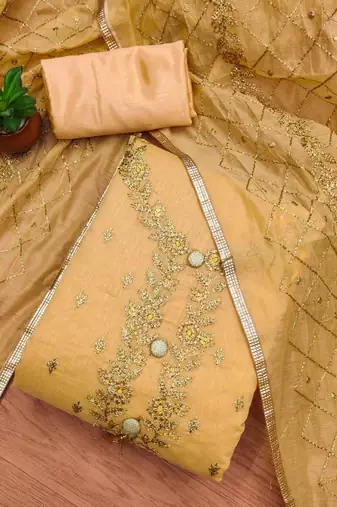 Embroidered Art Silk Unstitched Dress Material