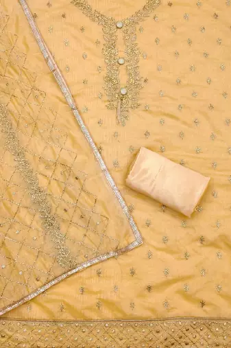 Embroidered Art Silk Unstitched Dress Material