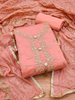 Embroidered Art Silk Unstitched Dress Material 1