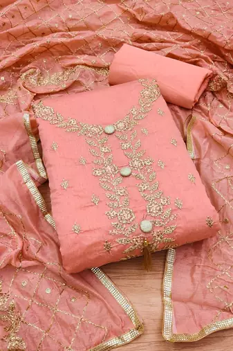 Embroidered Art Silk Unstitched Dress Material