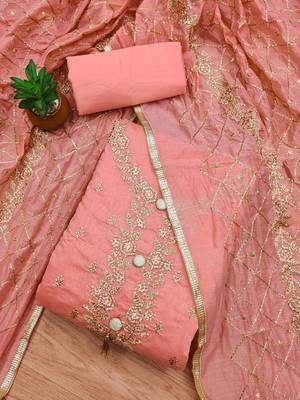 Embroidered Art Silk Unstitched Dress Material 2