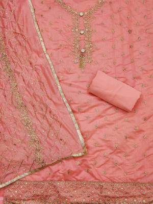 Embroidered Art Silk Unstitched Dress Material 3