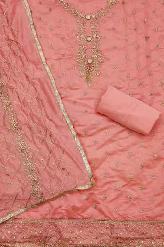 Embroidered Art Silk Unstitched Dress Material