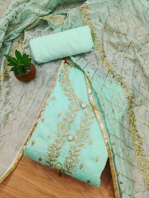 Embroidered Zari Art Silk Unstitched Dress Material 1