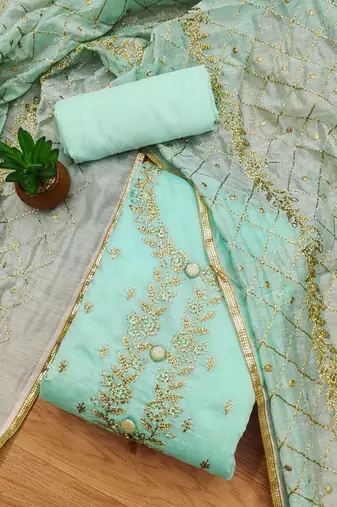 Embroidered Zari Art Silk Unstitched Dress Material