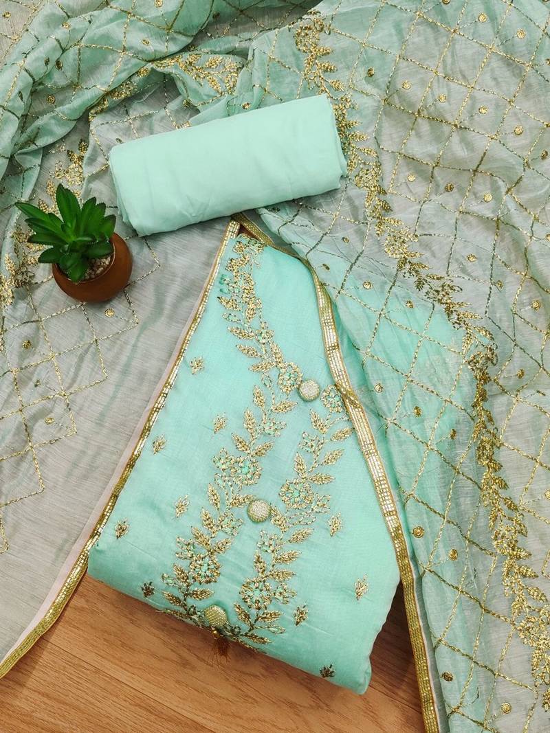 Embroidered Zari Art Silk Unstitched Dress Material