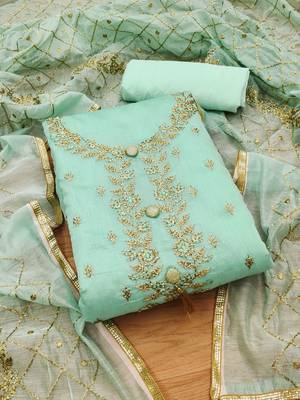 Embroidered Zari Art Silk Unstitched Dress Material 2