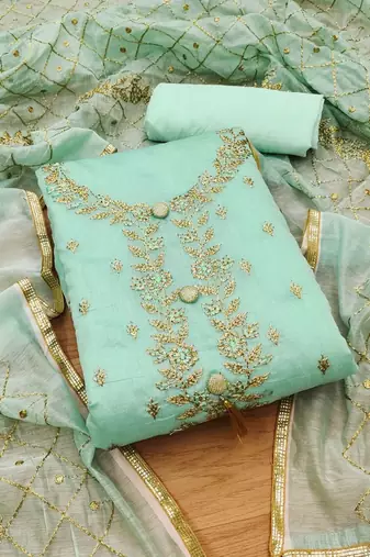 Embroidered Zari Art Silk Unstitched Dress Material