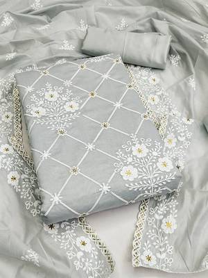 Floral Embroidered Sequined Unstitched Dress Material 1
