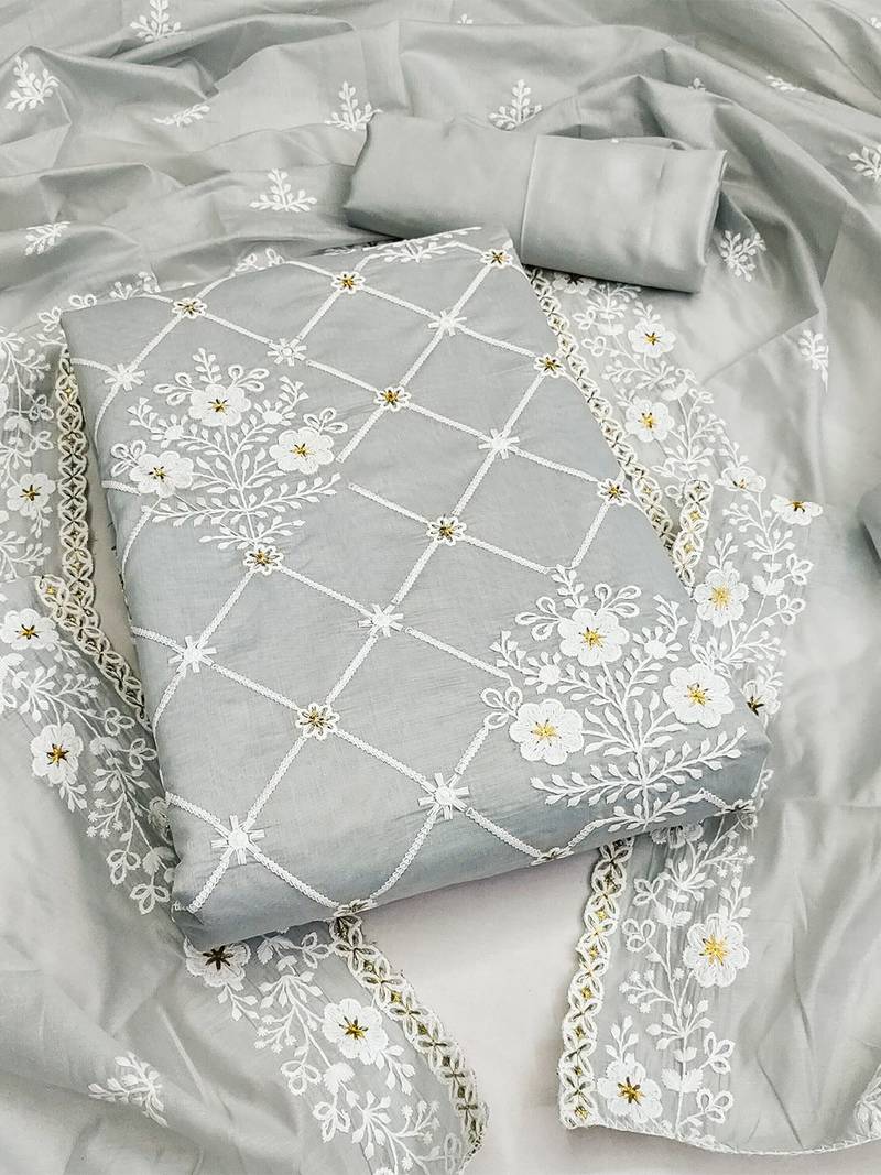 Floral Embroidered Sequined Unstitched Dress Material